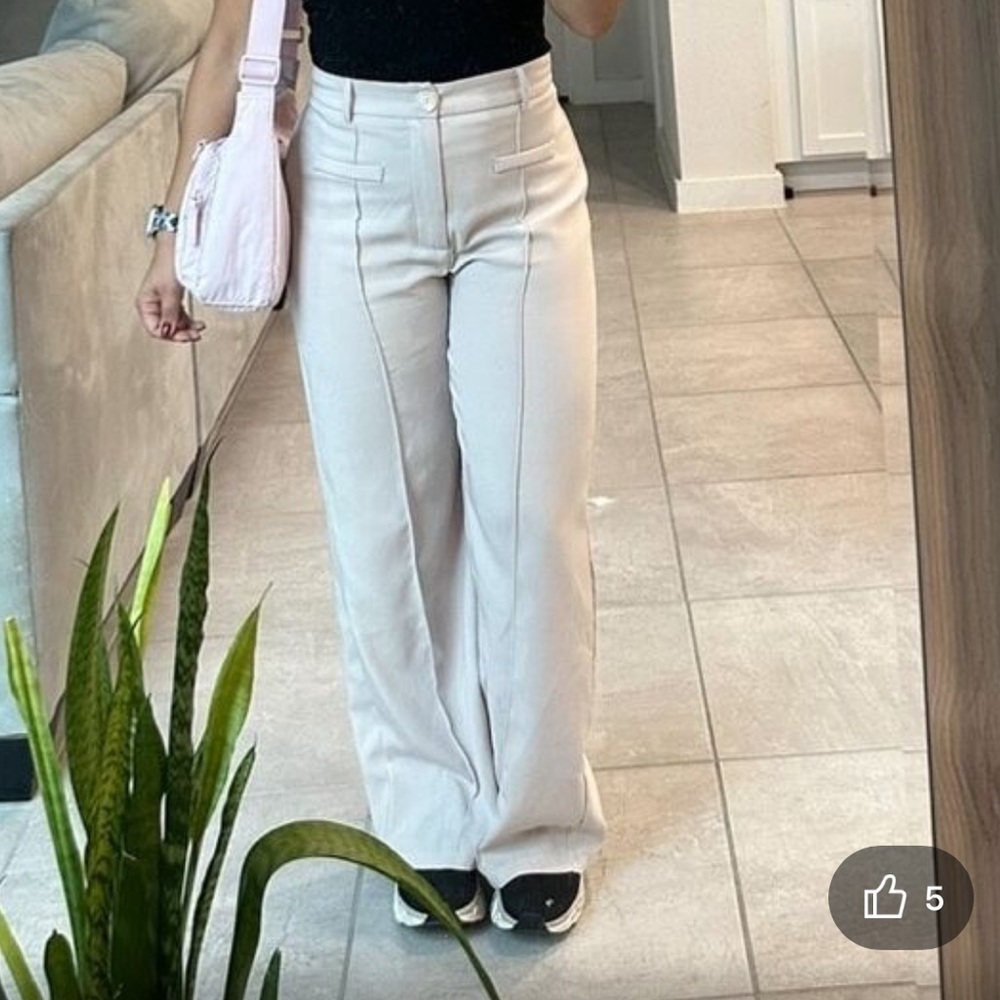 Ivory off white cream seam front flattering trouser pants high waisted - Picture 2 of 7